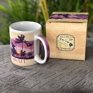 ISLAND TREASURES Hawai’i Hula Pink Purple Plumeria Flower Ceramic Mug 12 oz